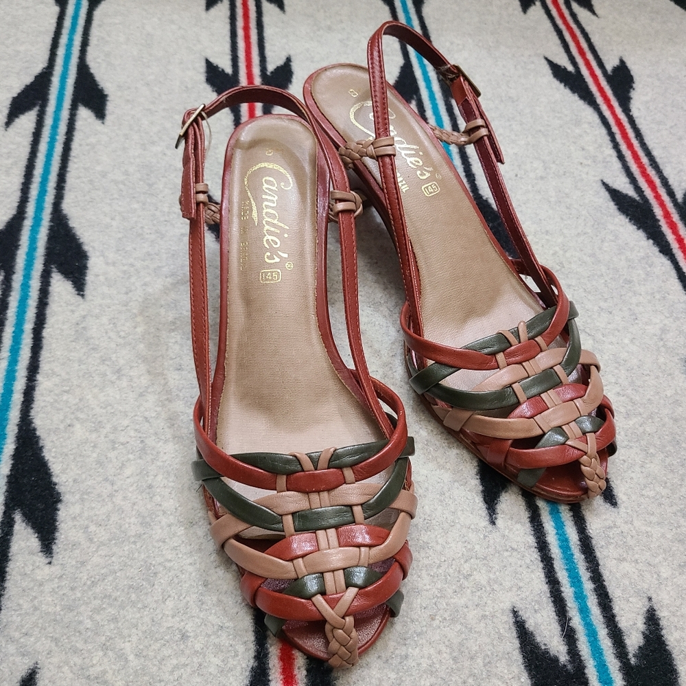 VTG Candies Woven Leather Strappy Sandals Size 8 - Picture 3 of 9